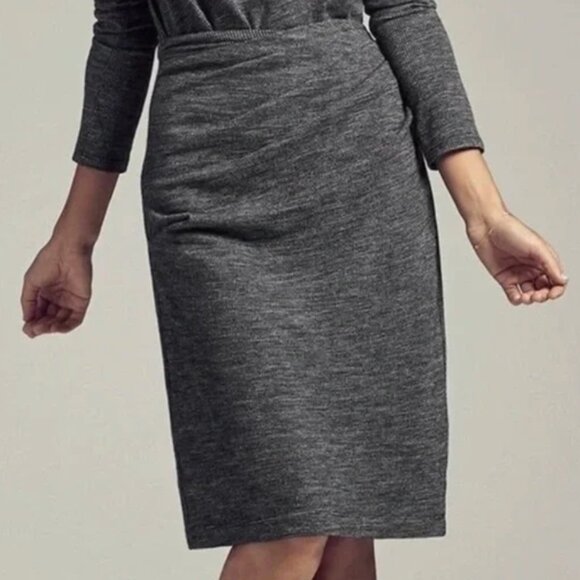 MM LaFleur The Soho Gray Ruched Wool Midi Pencil Skirt Houndstooth Work Large - Picture 1 of 10